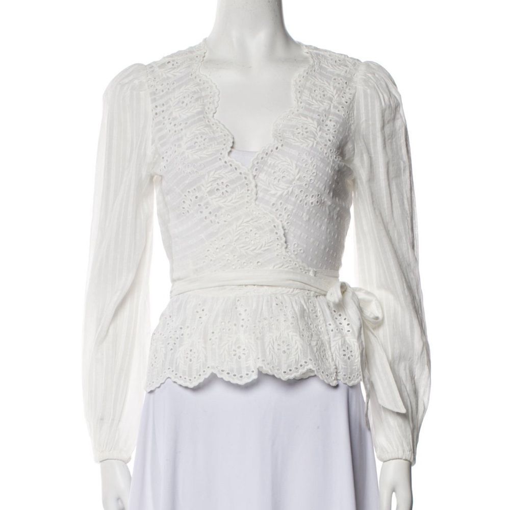 LoveShackFancy White Ruffled Tie Front Blouse
